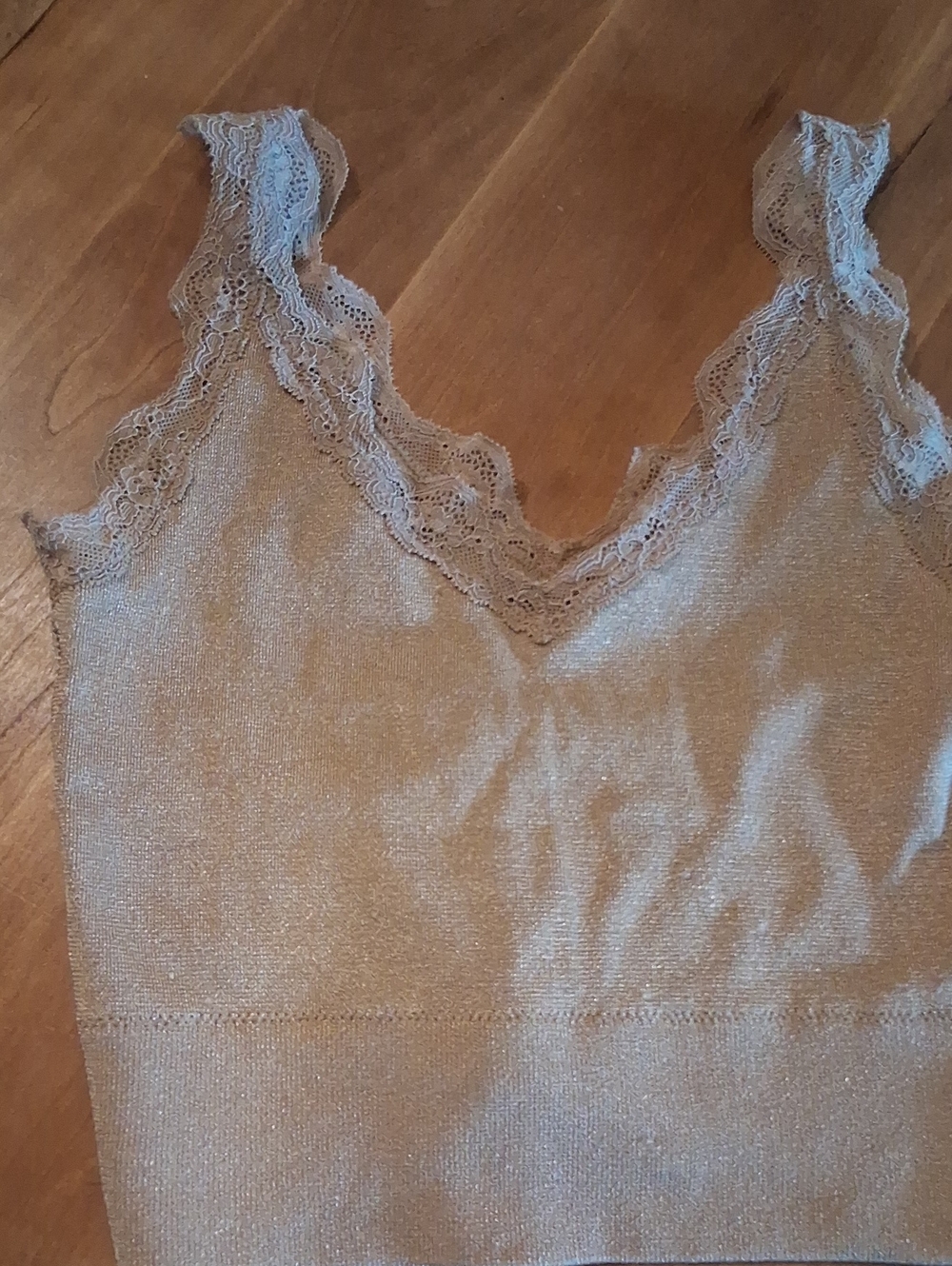 Willow Root Shimmery Lace-Trim Tank - Champagne